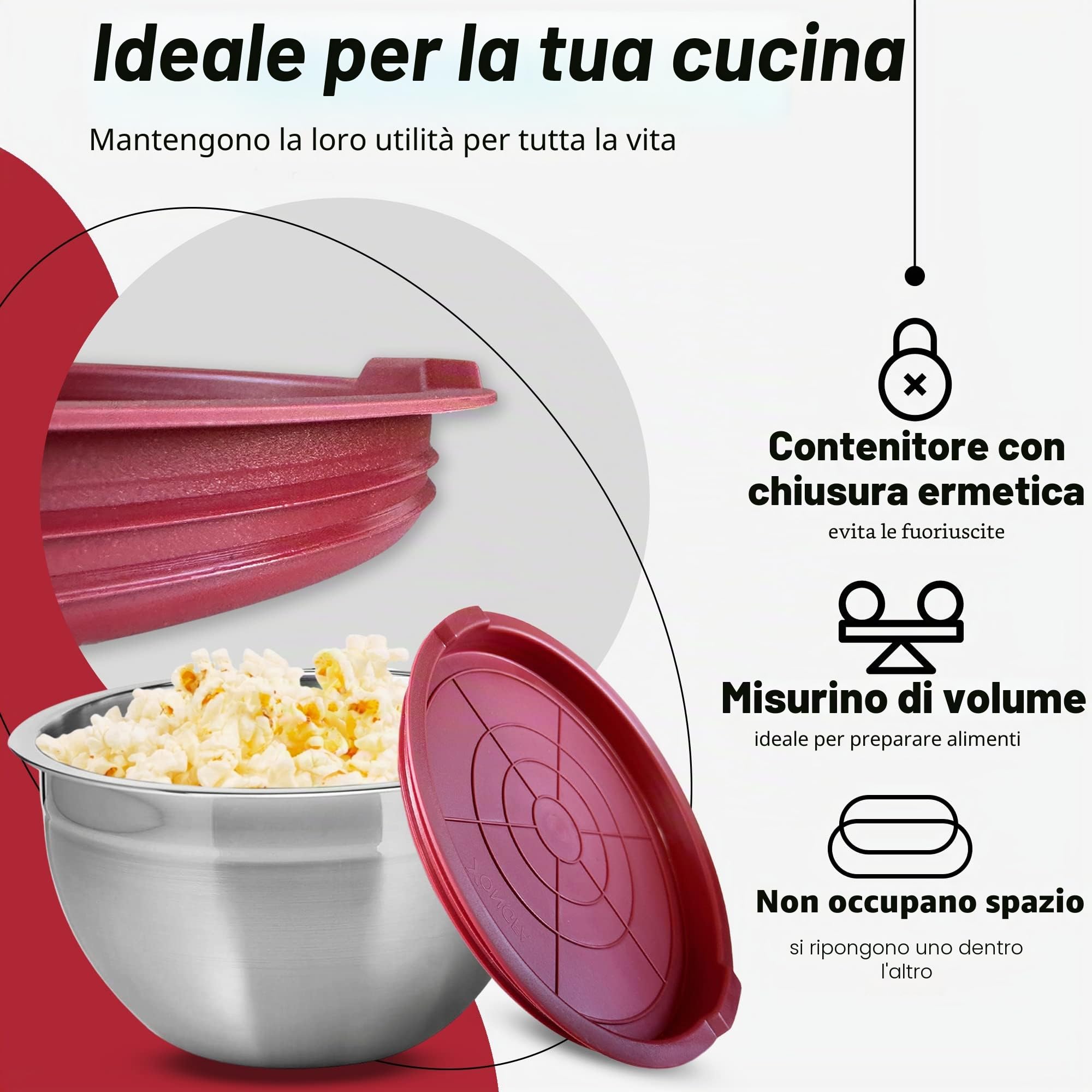XSQUO Useful Tech Set di ciotole in acciaio multifunzione con coperchio ermetico (Set di 4 ciotole in acciaio)