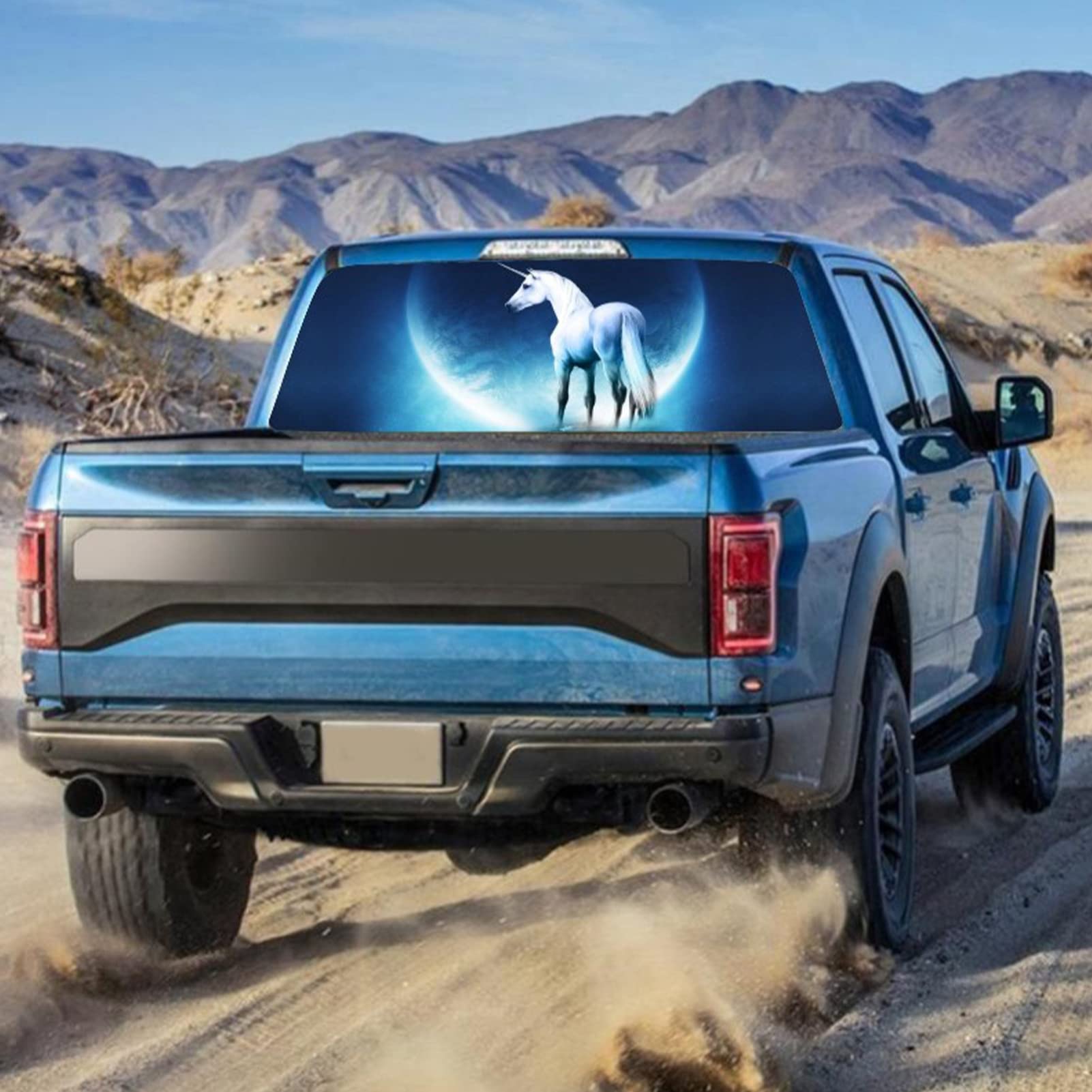 Decalcomanie per finestrini Posteriori Auto Camion, Adesivo per finestrini Posteriori Decalcomania Grafica Cavallo Bianco Perforato Vedere Attraverso Universale per camioncini SUV,66x29 inch