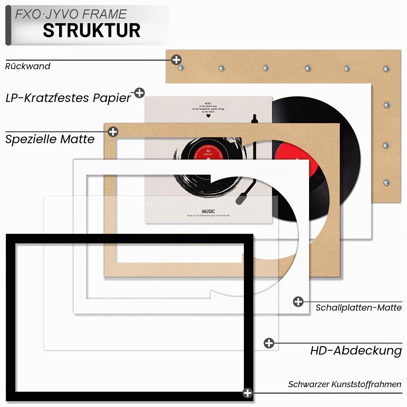 Schallplattenrahmen für 30,5 cm große LP mit 12,5 x 12,5 Albumcover | Schwarzer Rahmen, leicht, mit hochtransparenter Kunststoff-Wandhalterung, 40,6 x 61 cm, 2 Packungen/Schwarz
