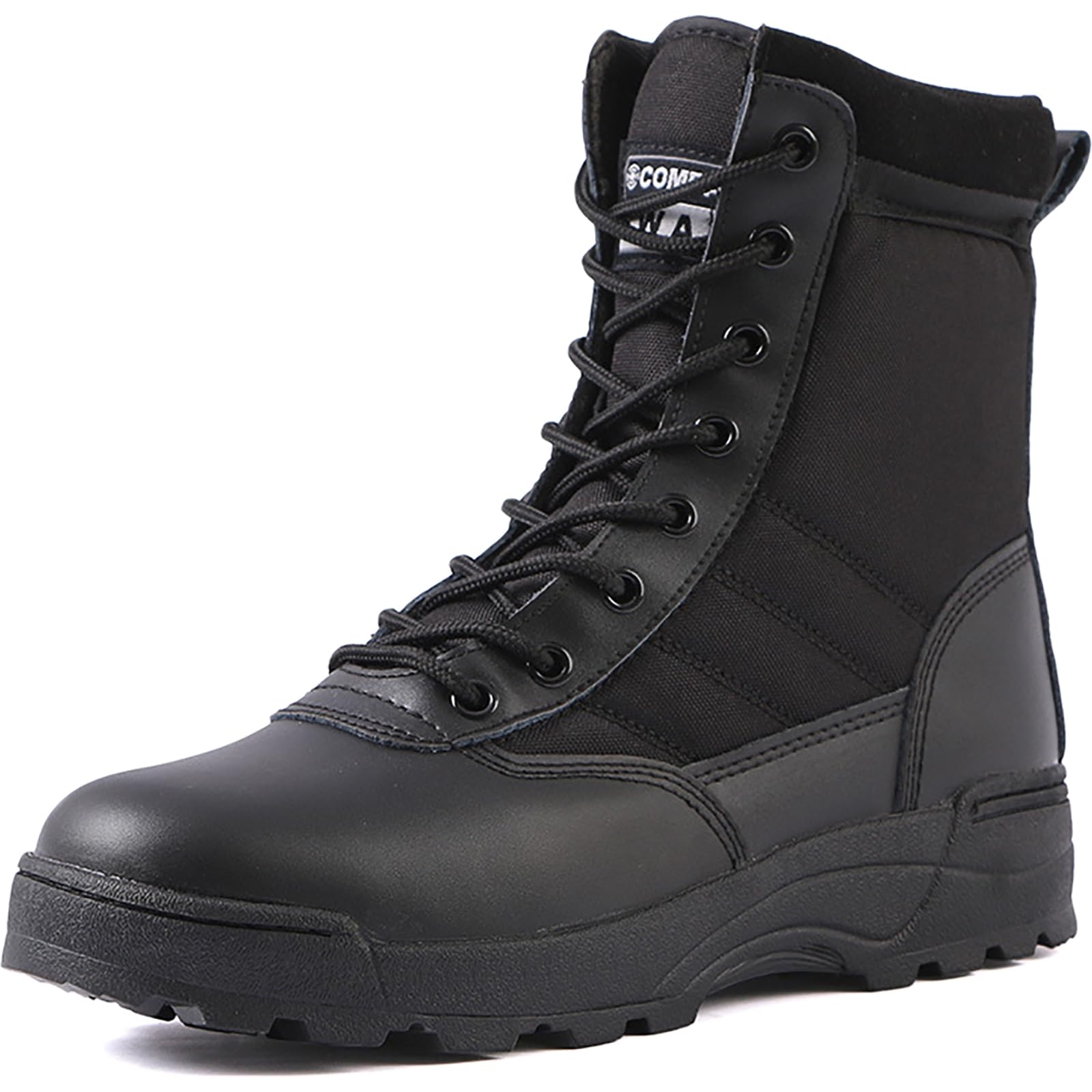 QAXZESA Men's Combat Boots Ultralight Breathable Military Boots Outdoor Desert Tactical Booties Army Patrol Boot Security Police Shoes,Black, 38 EU