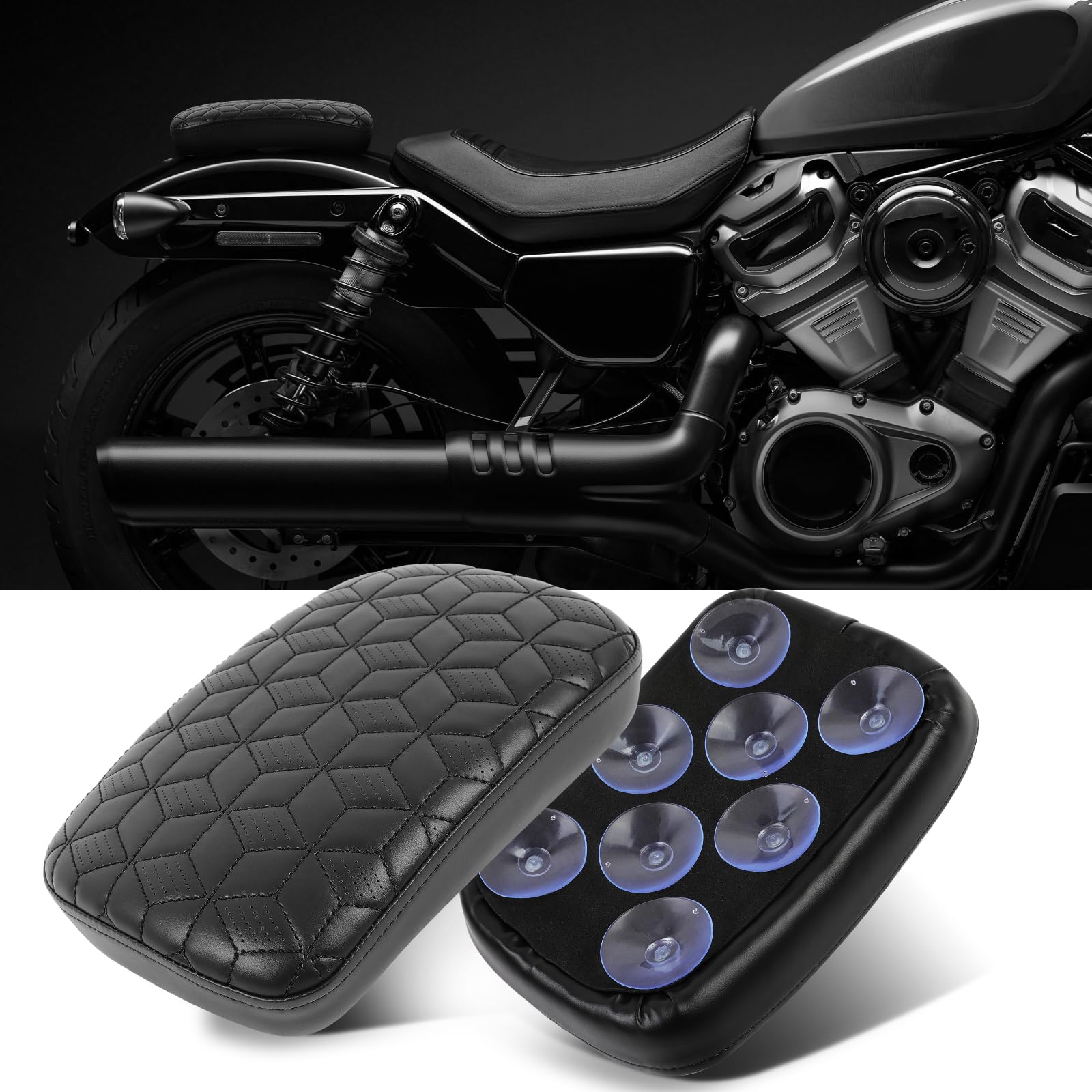 DREAMIZER Coussin Passager en Cuir avec 8 Ventouses, Compatible avec Les Motos Bobber Cruiser Chopper et Custom.