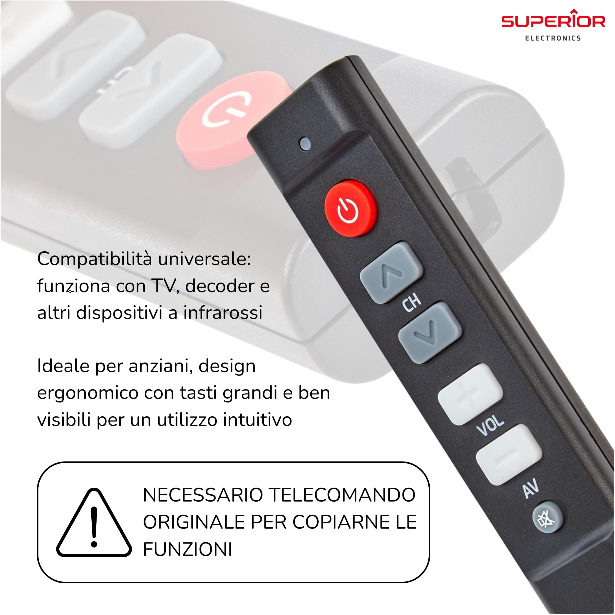 Uniwersalny pilot zdalnego sterowania z dużymi przyciskami - uniwersalny pilot Superior Electronics SUPTLB003, czarny