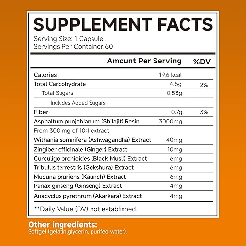 Miniatura 4 de Shilajit Cápsulas con aceite de semilla negra y Ashwagandha y musgo marino para energía, concentración y apoyo al estado de ánimo, complejo mineral