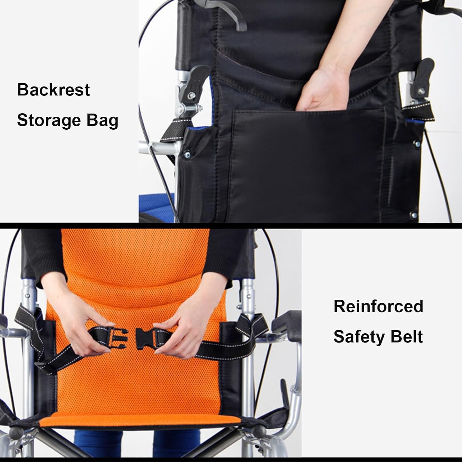 Silla ruedas ultraligera para adultos con freno, silla ruedas transporte plegable con reposapiés abatible y respaldo abatible, silla ruedas con asiento 17 pulgadas ancho, 300 libras D