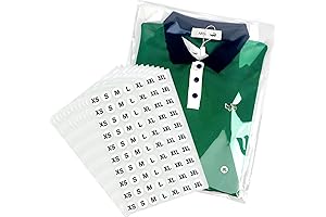 PigPotParty 100PCS Thick Clear Plastic Cellophane T-shirt Packaging Bags with Clothing Size Stickers