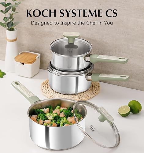 Miniatura 7 de KOCH SYSTEME CS Juego de sartenes de acero inoxidable, juego de ollas de acero inoxidable de 1.5 cuartos y 2 cuartos de galón y 3 cuartos con tapa,