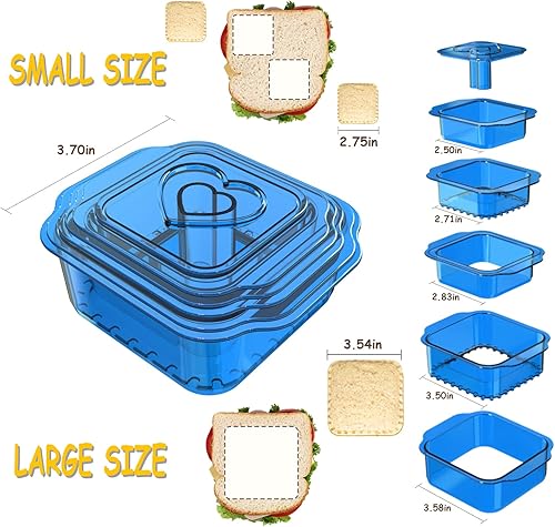 Miniatura 3 de Cortador y sellador de sándwiches, 6 piezasjuego de sándwiches desoxidante de grado alimenticio para niños, lonchera y caja Bento (cuadrado azul)