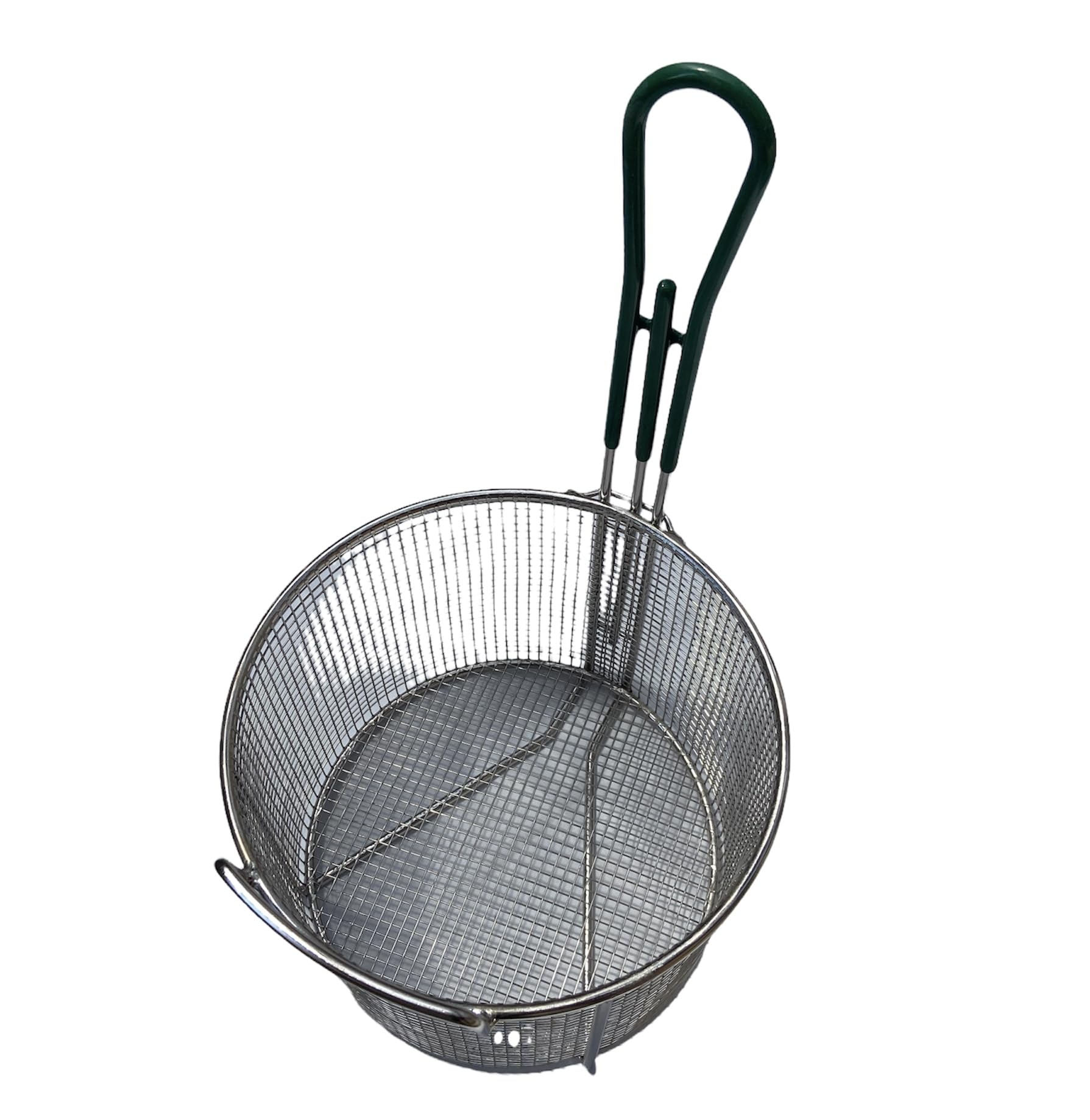 Quality Industries Basket, Stainless Steel, for Crispy Liver, Green Handle, 238x238x176 mm, (9.4x9.4x6.9 in)