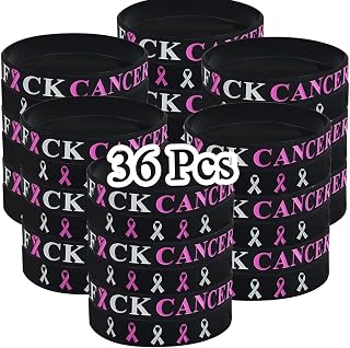 36 Pack Breast Cancer Awareness Bulk Items Pink Ribbon Bracelets for Women Men Adult Fundraiser Party Favors Survivors Gifts Hope Faith Strength Courage Camo Silicone Fuck Cancer
