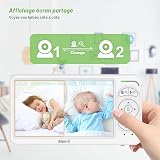 Blemil Babyphone vidéo avec 2 caméras et audio, 6 IPS grand écran divisé, télécommande panoramique/inclinable/zoom, caméra de surveillance vidéo avec vision nocturne claire et autonomie de la batterie - 3