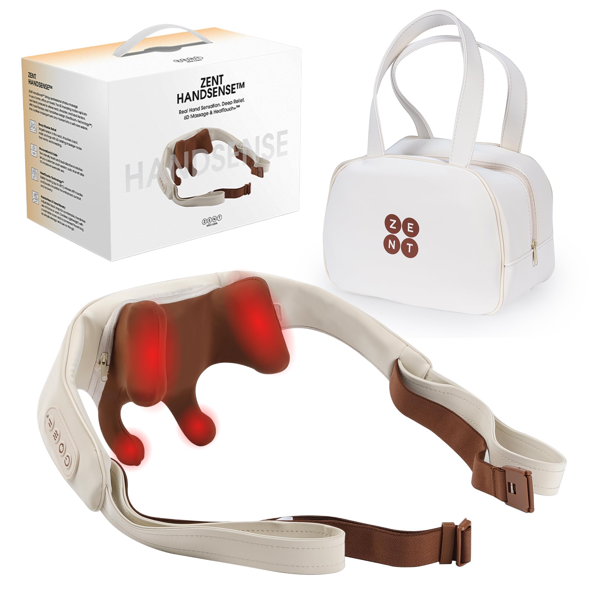 ZENT HandSense Masajeador Cervical y Espalda 6D Inalámbrico con Calor, Shiatsu de Cuello, Hombros y lumbares, 2 Velocidades, Batería 2500 mAh, 90 min