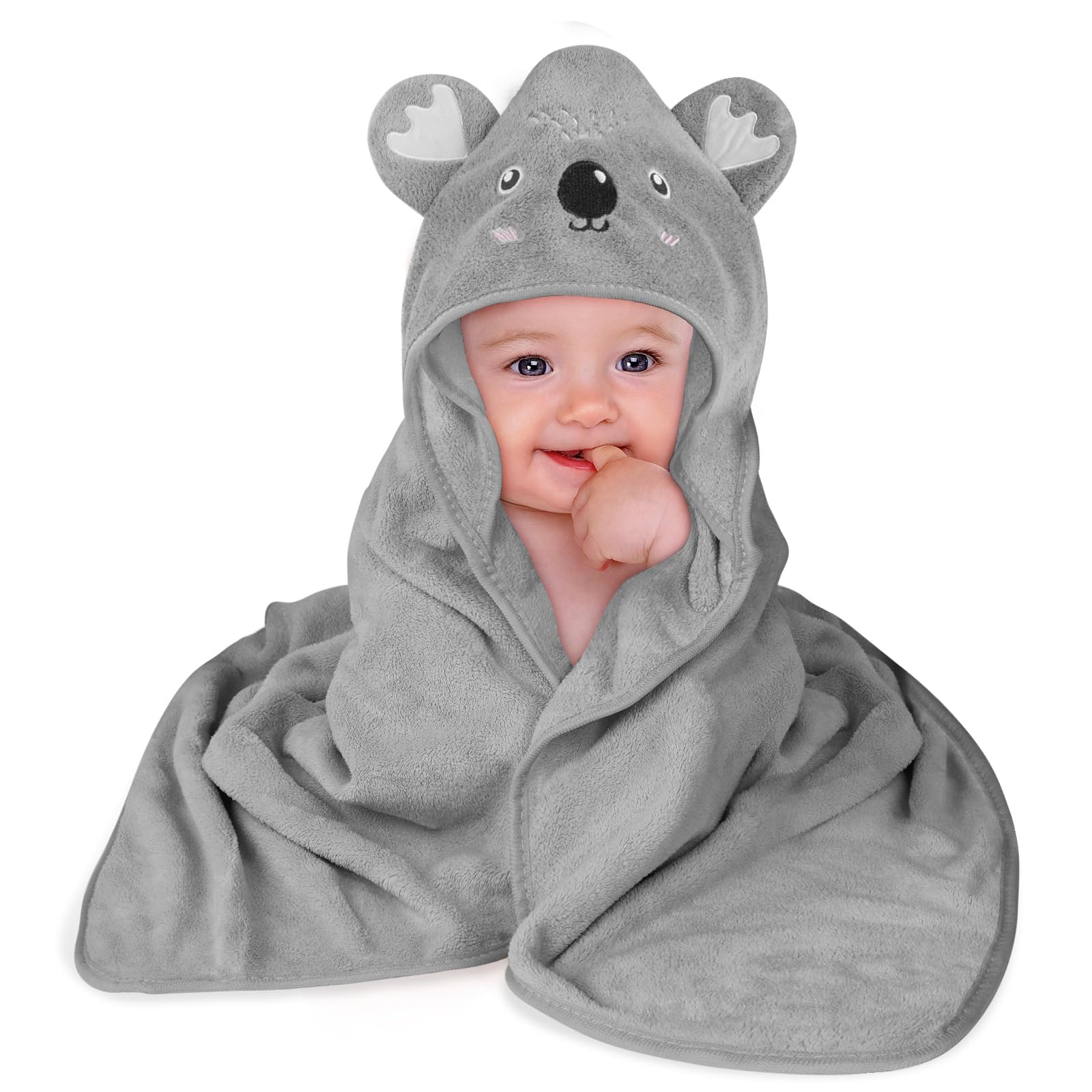 Aolso Accappatoio Neonato, 80x80cm Asciugamani Con Cappuccio Per Bambini, Accappatoio Neonato con Cappuccio Extra Morbido e Super Assorbente per Neonati e Bambini 0-3 Anni-Koala