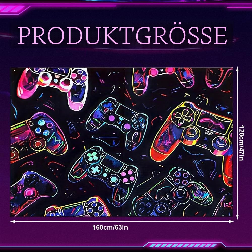 Gaming-Teppich für Jungen-Schlafzimmer, 120 x 160 cm, Gamer-Teppich, bunter Jungen-Schlafzimmer-Teppich, Spiel-Controller-Teppiche für Spielzimmer, Spielzimmer, Heimdekoration, rutschfester