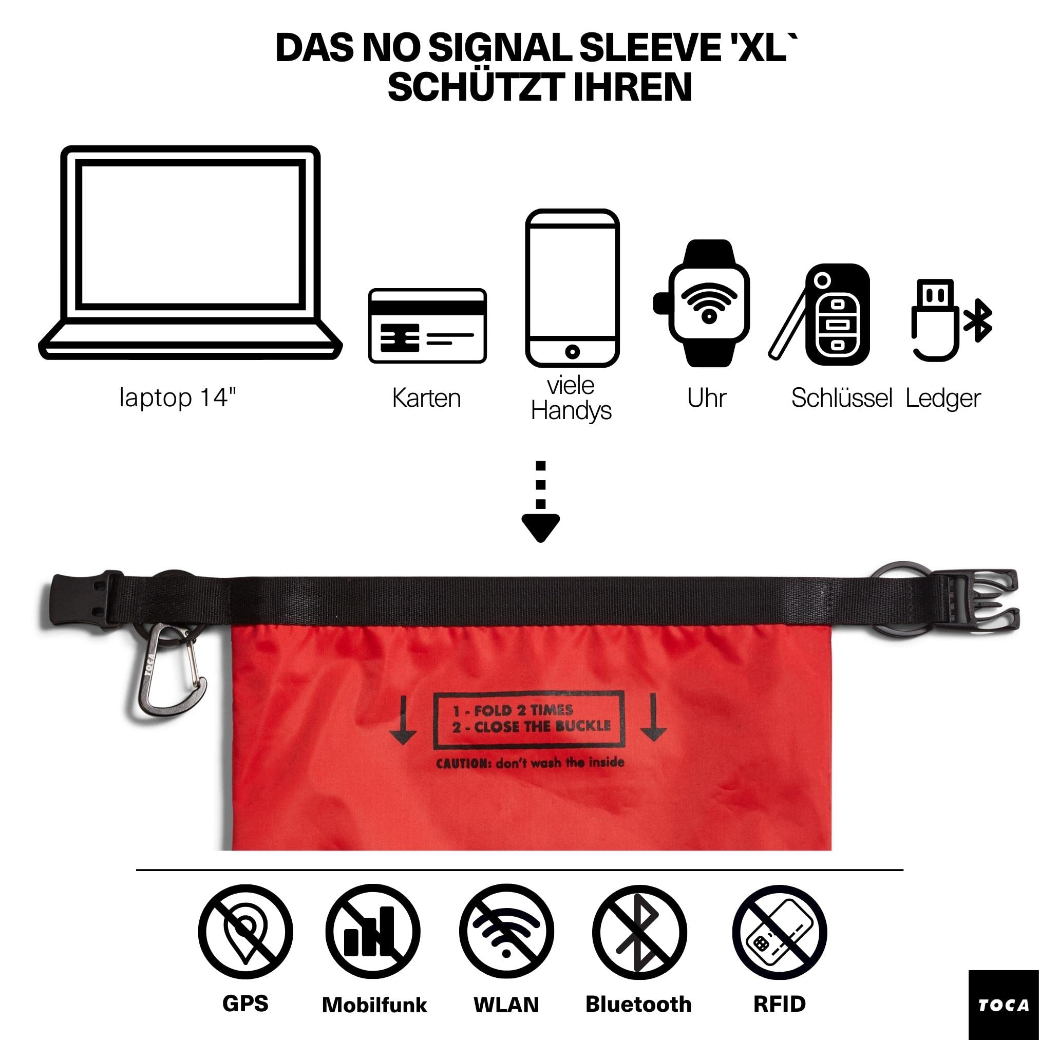 TOCA No Signal Sleeve Keyless Go Schutz Autoschlüssel Hülle, Faraday Bag und Tasche & RFID Blocker, Schutzhülle, Anti-Tracking Faradayscher Käfig fur Handy & Laptop Schutzhülle, EMP Schutz - 44x24cm