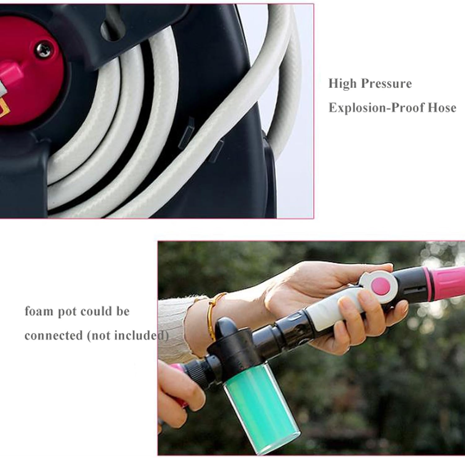 Garden Hose Holder Small Portable Garden Hose Reel Cart, Household Watering Car Washing Tools, Water Pipe Organizer Hose Holder Set, with 15M/50Ft Hose and 3 Pattern Nozzle Hose Reel Cart(Yellow)