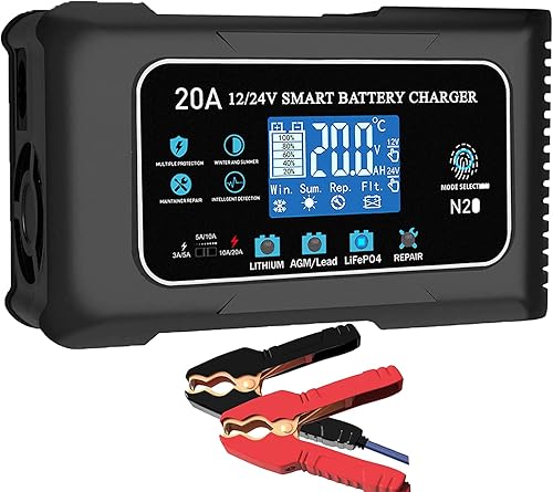 Miniatura 9 de Cargador de batería Litio Lifepo4,Cargador de batería de coche totalmente automático de 12V 24V, Cargador de batería de 20 amperios Automotive,