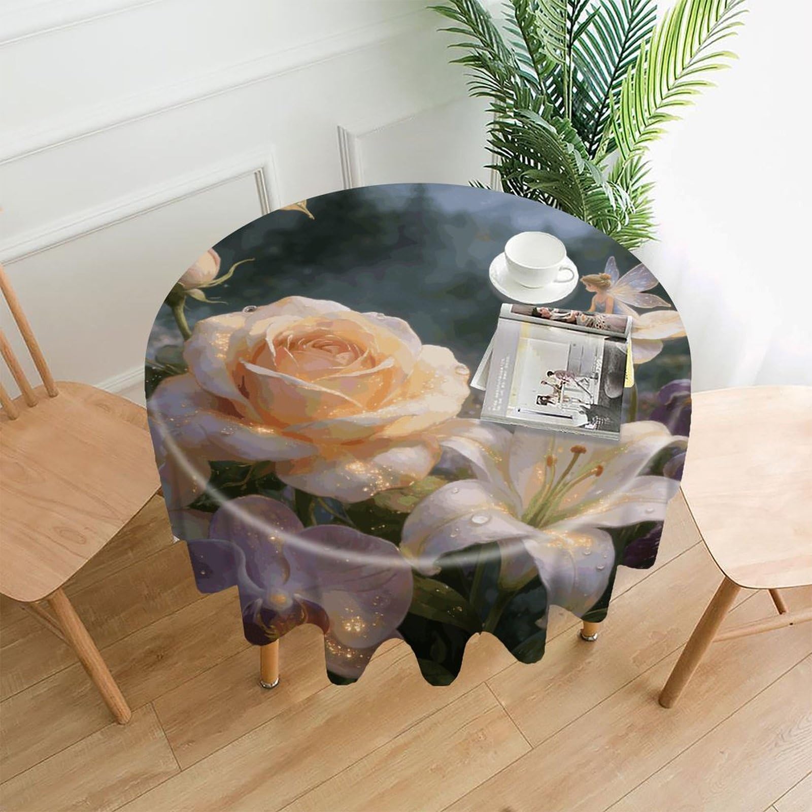 LZQPOEAS Floral Fantasy Tablecloth Easy to Clean Polyester Round Table Cover Washable Round Table Cloth Wrinkle-Free Circle Decoration Tablecloth for Kitchen and Dining Room 60"