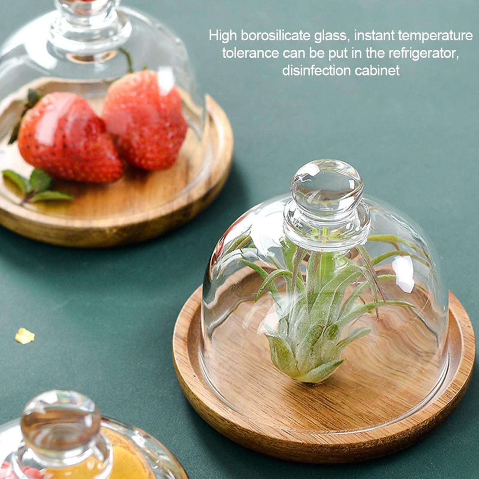 Présentoir à gâteaux en bois avec dôme en verre – Plateau de service multifonction pour cuisine, fêtes d'anniversaire, mariages, événements, tartes, apéritifs – 12 cm