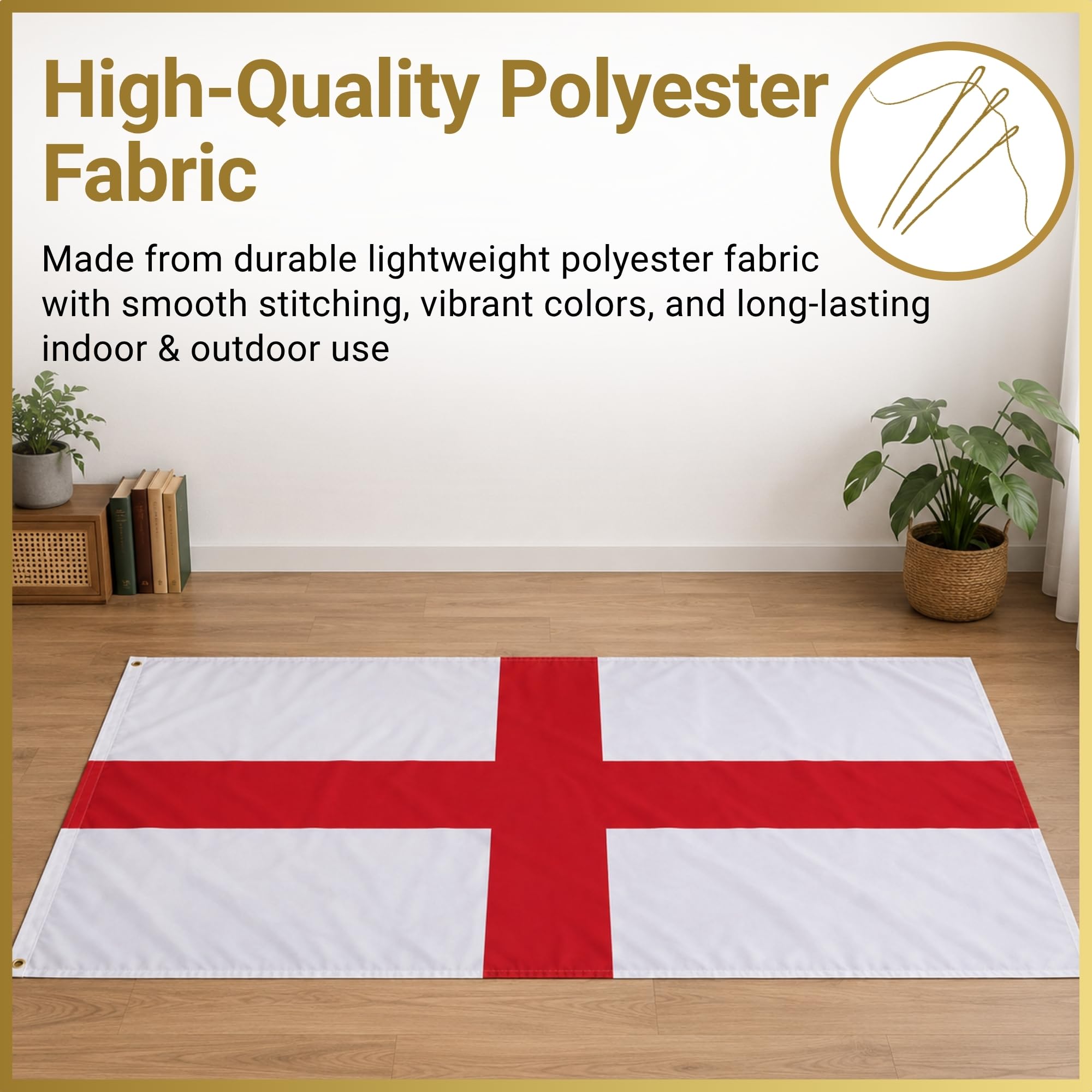 SHATCHI Grand drapeau de l'Angleterre 240 x 150 cm - Croix de St Georges - Rouge et blanc - Tissu en polyester - Œillets en laiton pour supporter la Coupe du monde de football et de rugby