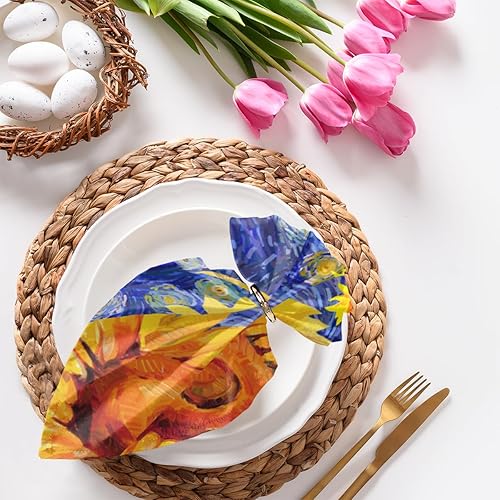 Cloth Napkins Set of 6 Starry Night 20x20 Inch Cloth Napkins Sunflower Washable Reusable Kitchen Dinner Napkins Table Decor for Wedding, Holiday