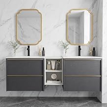 60 inch Modern Double Sink Bathroom Vanity, Floating Bathroom Vanities Cabinet with Double Sinks, Soft Close Drawer with Large Storage, Blackwt