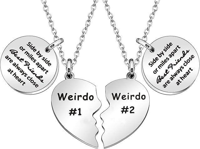Friendship Gift,2Pcs Heart Pendant Silver Adjustable Long Sweater Necklace for Weirdo Sister Side by Side or Miles Apart Best Friends are Always Close at Heart Friendship Jewelry