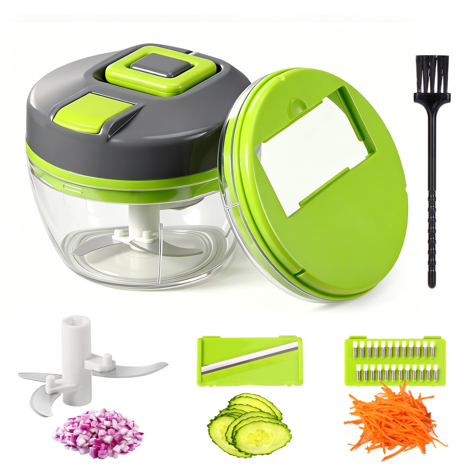 Diagram showing the dimensions of the Diboniur Mini Chopper and its components, including the 520ml capacity.