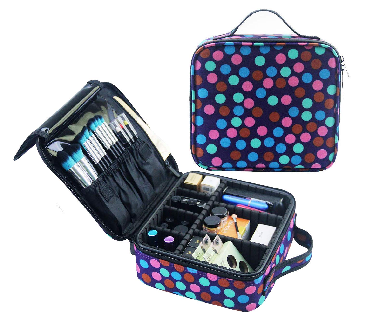 House of Quirk Makeup Cosmetic Storage Case with Adjustable Compartment - Color Dotts