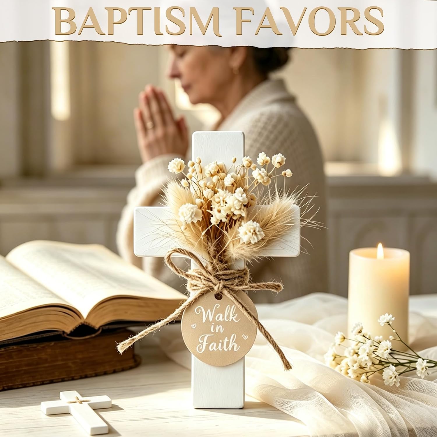 12 Baptism Favors Wooden Cross Sets, Recuerdos de Bautizo for Guests image 4