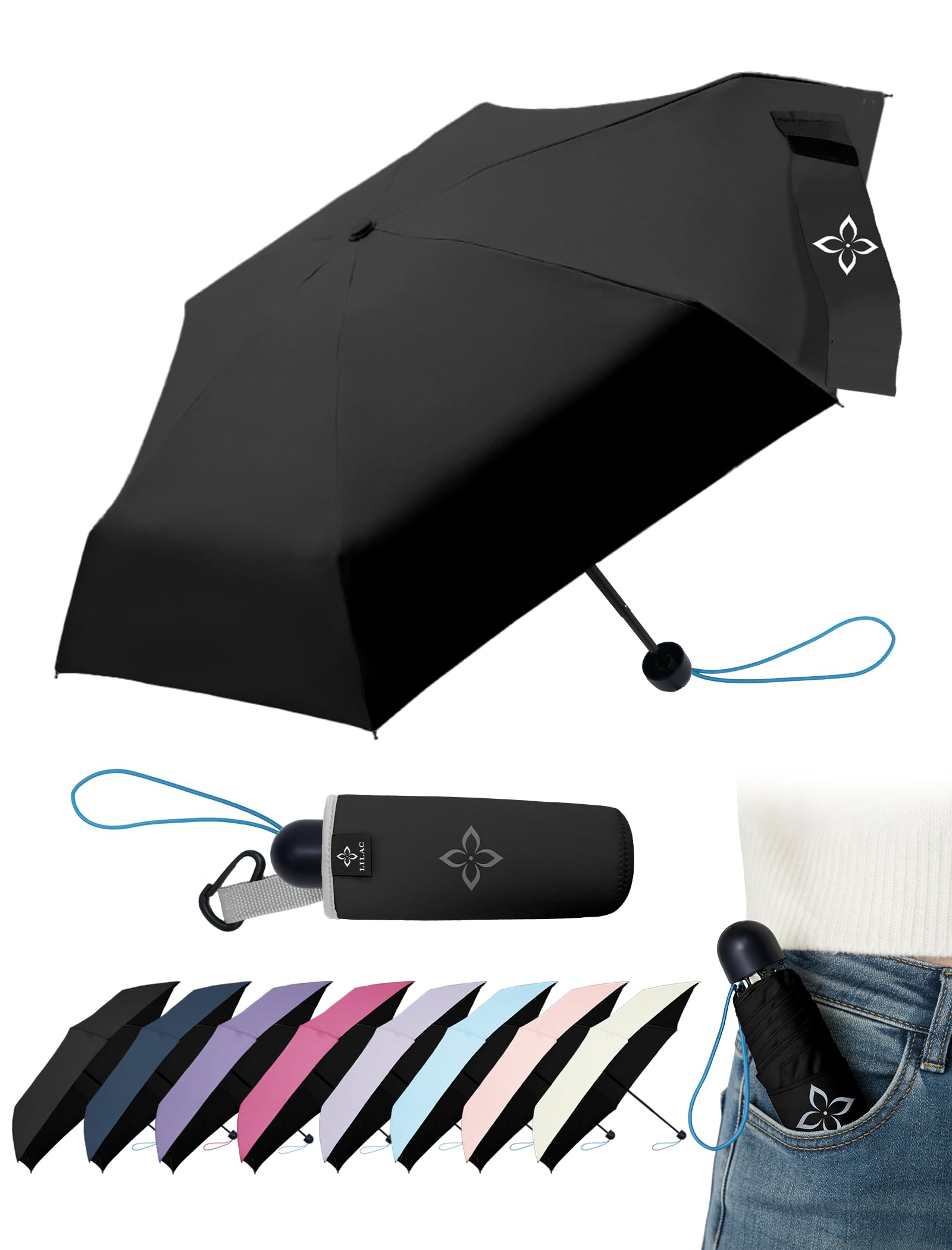 LILAC Mini Taschenschirm & Reiseschirm, kompakter Regenschirm mit 110 cm Abdeckung, windfest, verstärkter Rahmen, leicht tragbar, UPF 100+ Sonnenschutz für Damen, Herren & Studenten