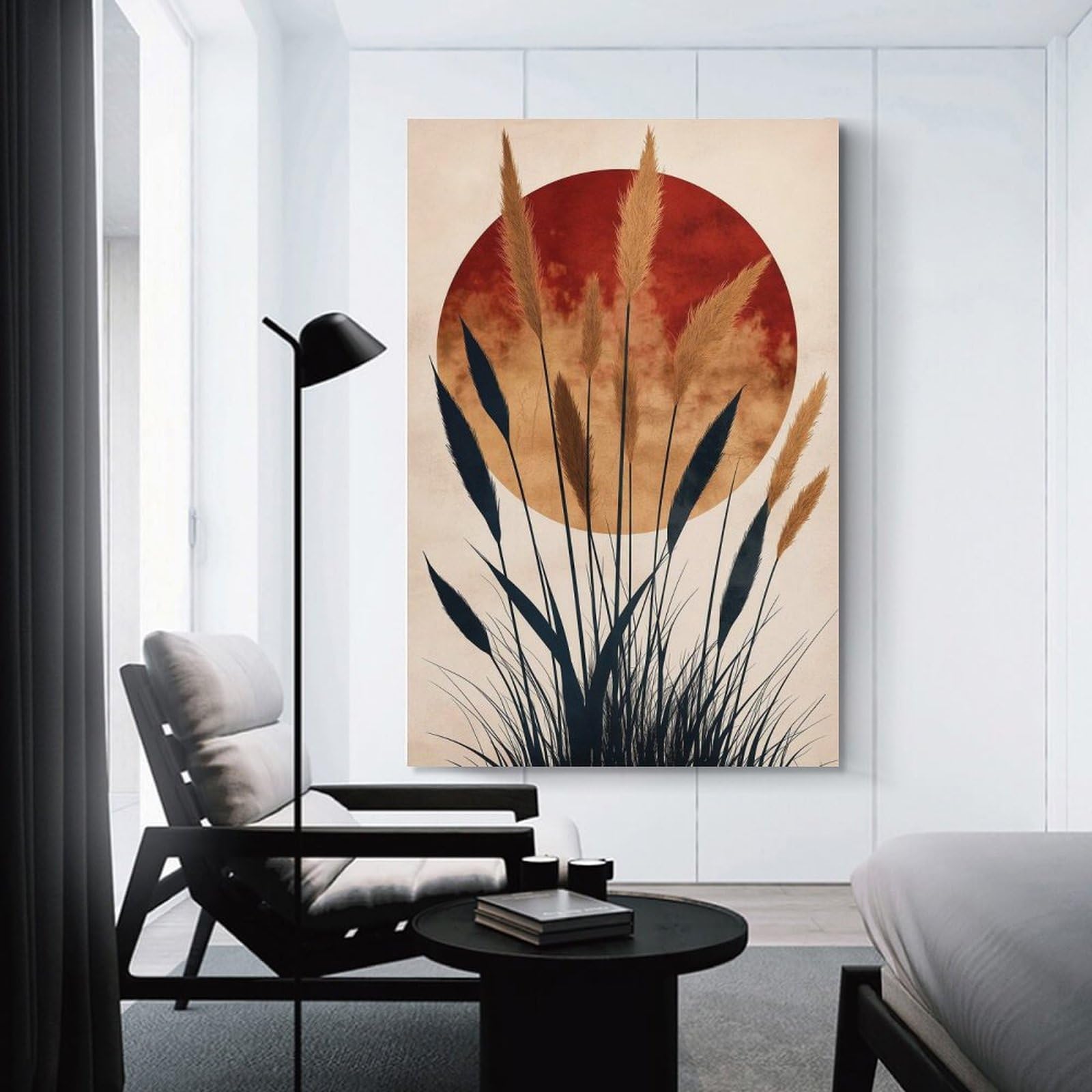 Junmoney Silhouette Grass And Sun Home Decor Wall Art, 20x30inch(50x75cm), for Apartment Walls, Studios Or Work Areas, Wall Decor with Flexible Room Appeal