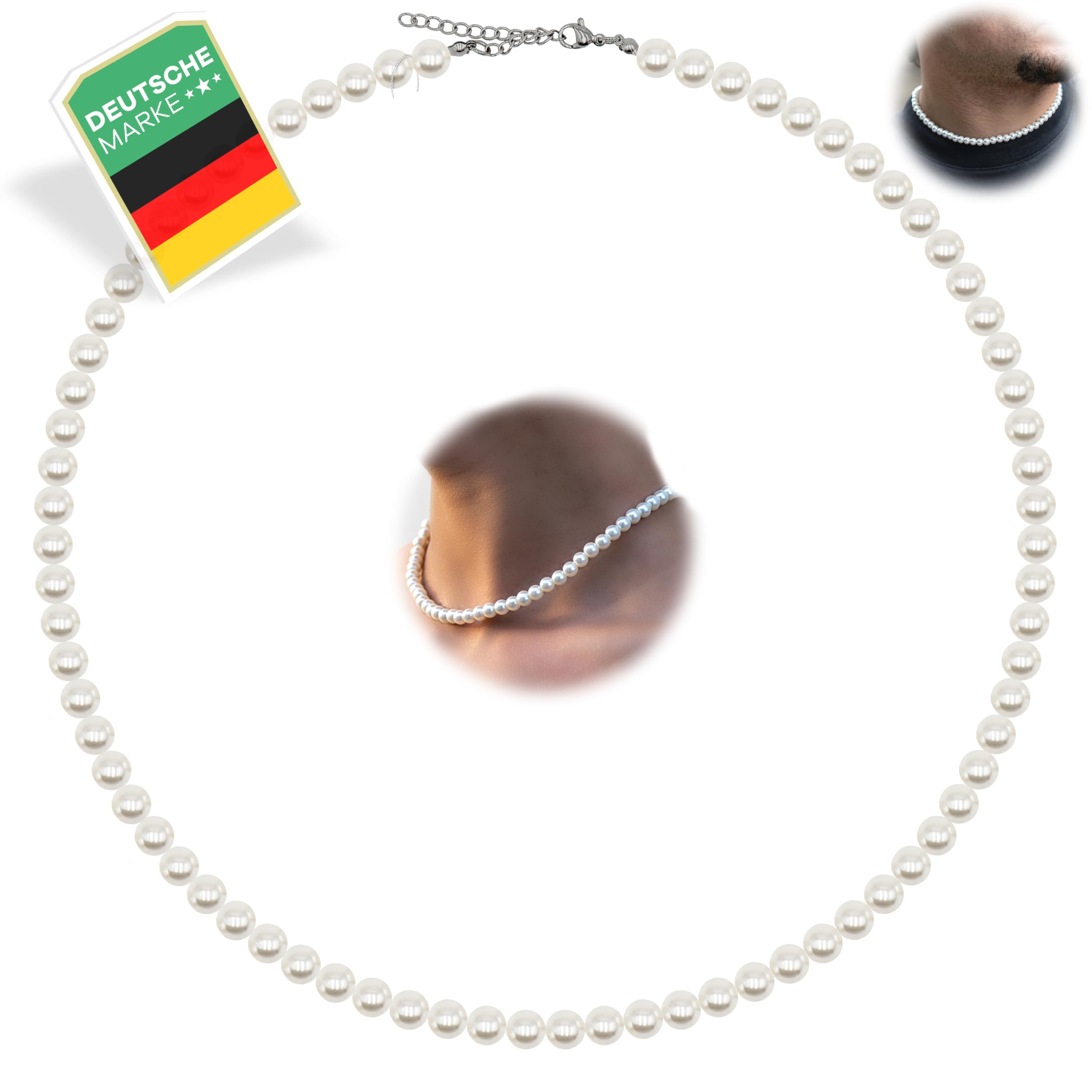 Netrox - Hochwertige Perlenkette mit Geschenkbox - für Damen & Herren - verstellbare Edelstahl Kette - Perlenkette Damen, Perlenschmuck, Perlen Kette, Pearl necklace, Schmuck, Halskette