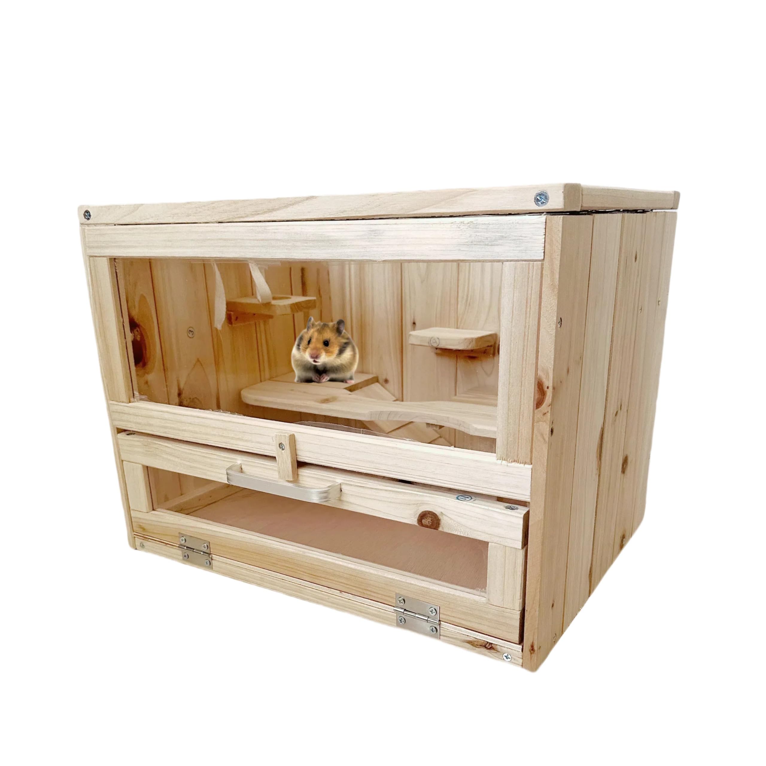 Wooden Hamster Cages and Habitats, Small Animal Habitat with 2 Openable Door for Guinea Pig, Gerbil, Chinchilla, Dwarf, Hedgehog, Squirrel, Chew Resistant, Dwarf Syrian Hamsters