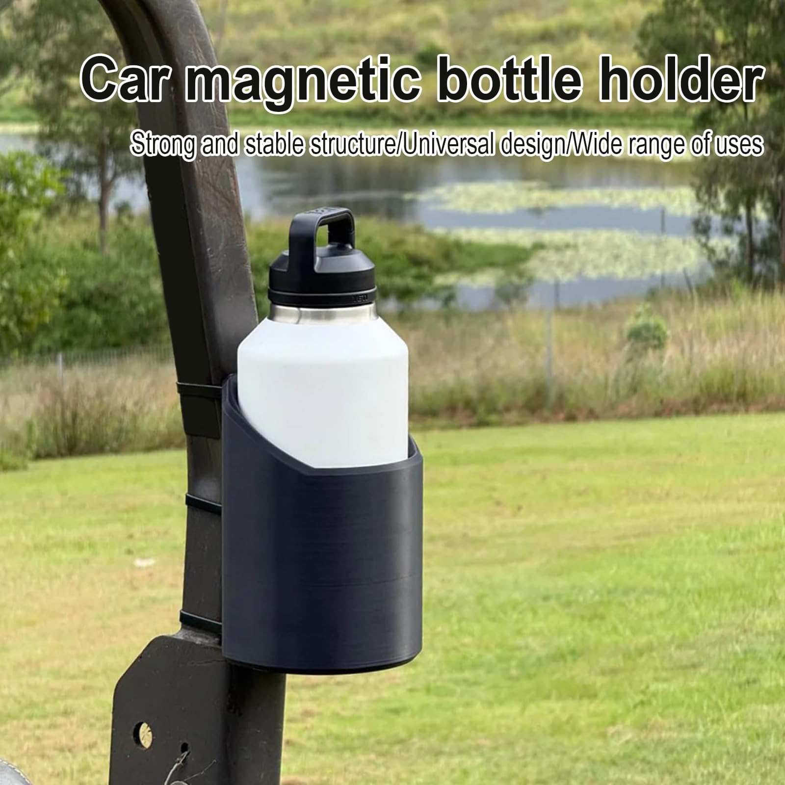 Upgraded Magnetic Water Bottle Holder, Big Magnetic Bottle Mount for 46, 50, 64 Oz, Heavy Duty Magnetic Drink Holder, Portable Magnetic Bottle Holder for Tractor Fridge Yacht RV Forklifts Truck (64oz)
