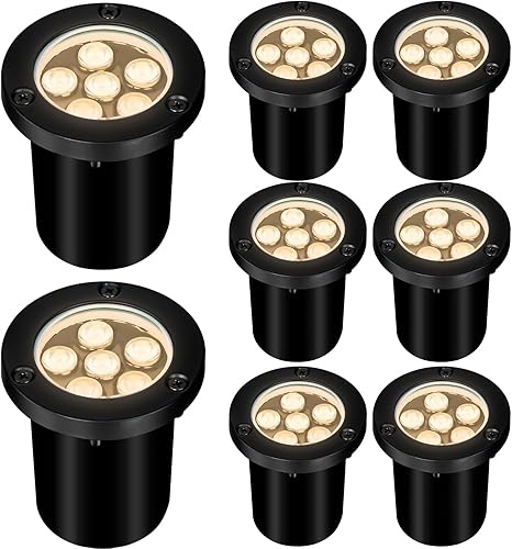 Miniatura 8 de AOAXL Luces de paisaje de bajo voltaje de 9 W, ACDC 12-24 V, luces de tierra IP68, impermeables, 2700 K, luces blancas cálidas para exteriores para