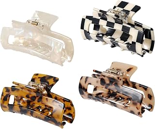 4PCS Acetate Hair Claw Clips Banana Barrettes - French Butterfly Jaw Clips, Mermaid Leopard Print Crab Hairpins for Women Girls