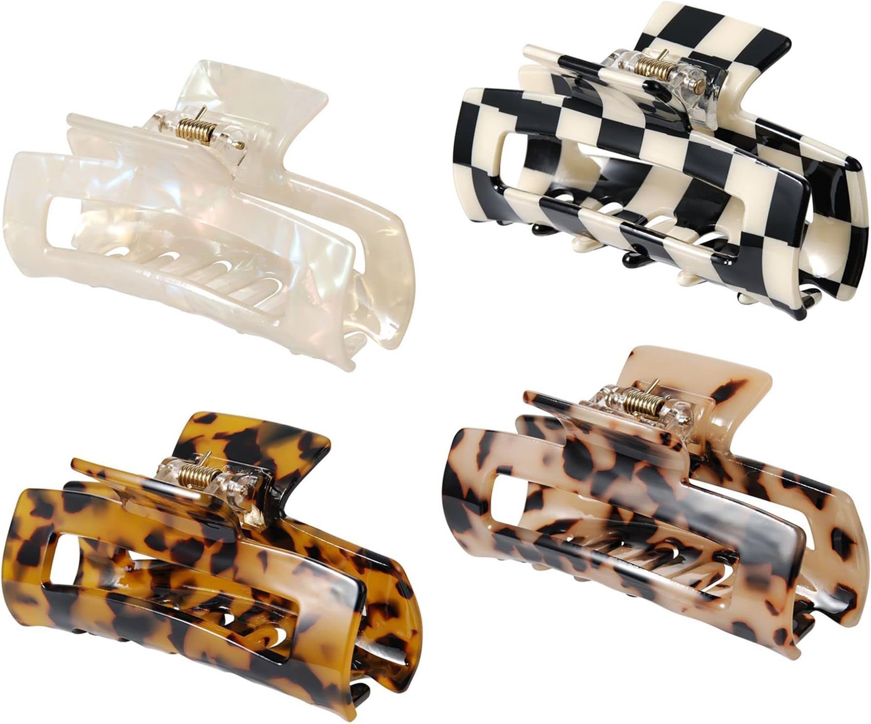 4 Pcs Large Hair Claw Clips,Rectangle Acrylic Non-Slip Banana Barrettes, French Butterfly Jaw Clips, Women and Girls Hair Accessories for Thick, Thin and Long Hair (Type A)