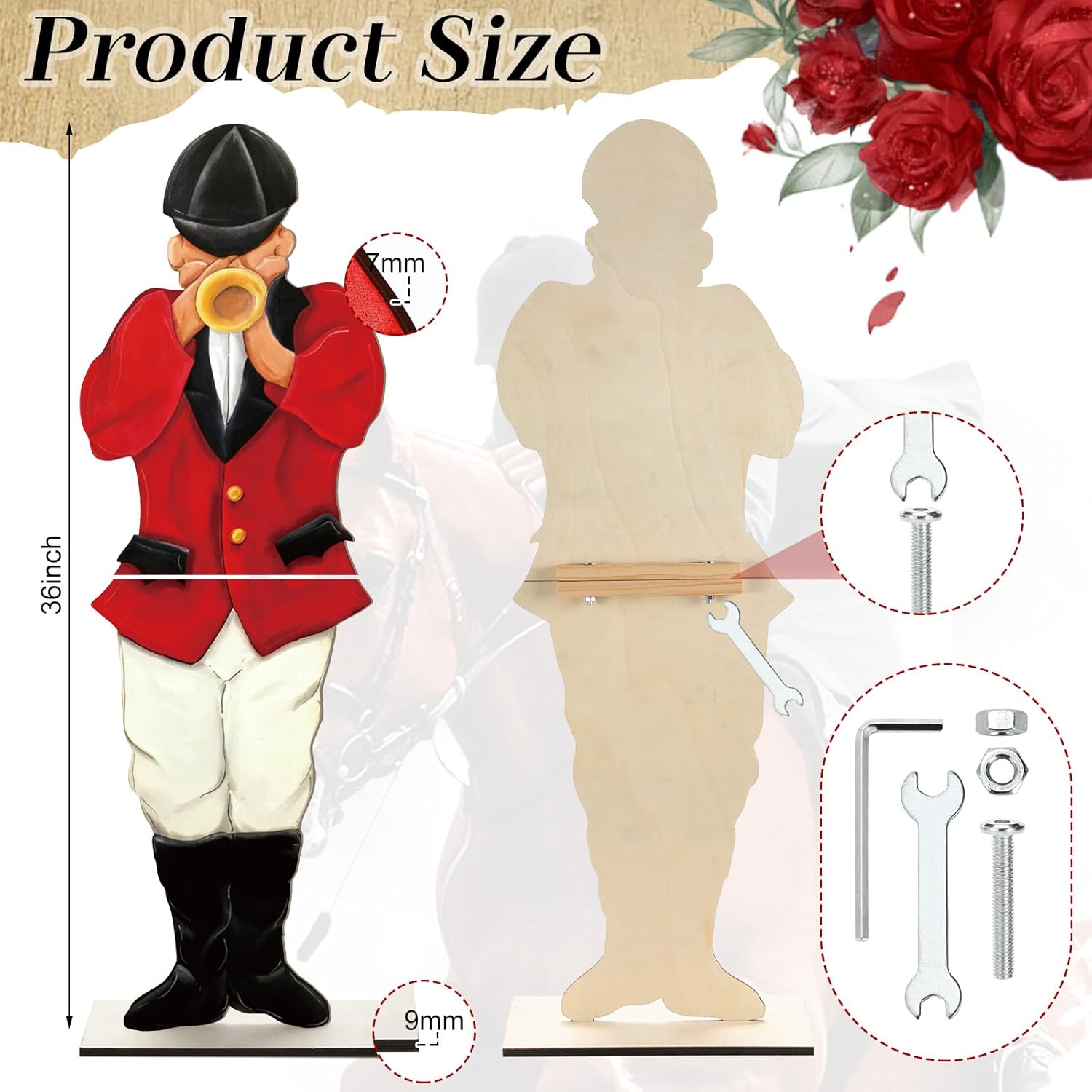 36 Inches Large Wooden Derby Decorations Derby Bugler Porch Sign Party Porch Standing Front Door Sign Outdoor Wooden Yard Welcome Decorations