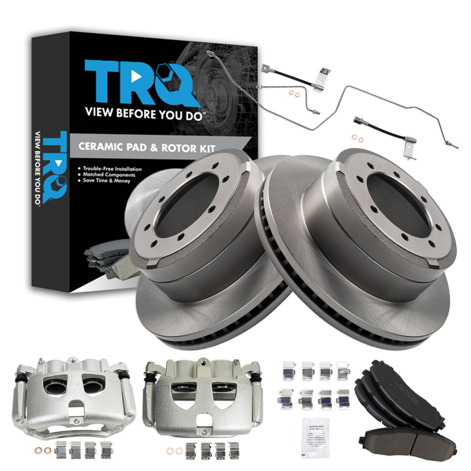 TRQ Brake Pad &amp; Rotor Kit Ceramic Compatible with 2017-2019 Ford F-350 Super Duty