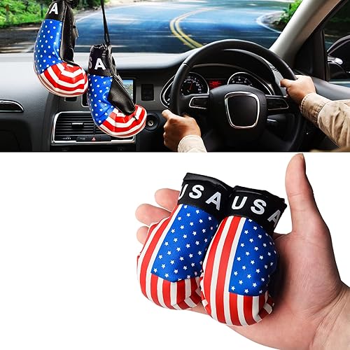 OFFWEGO - Mini guantes de boxeo con la bandera de EE. UU., accesorios de decoración para colgar en el espejo del automóvil, para colgar en el espejo