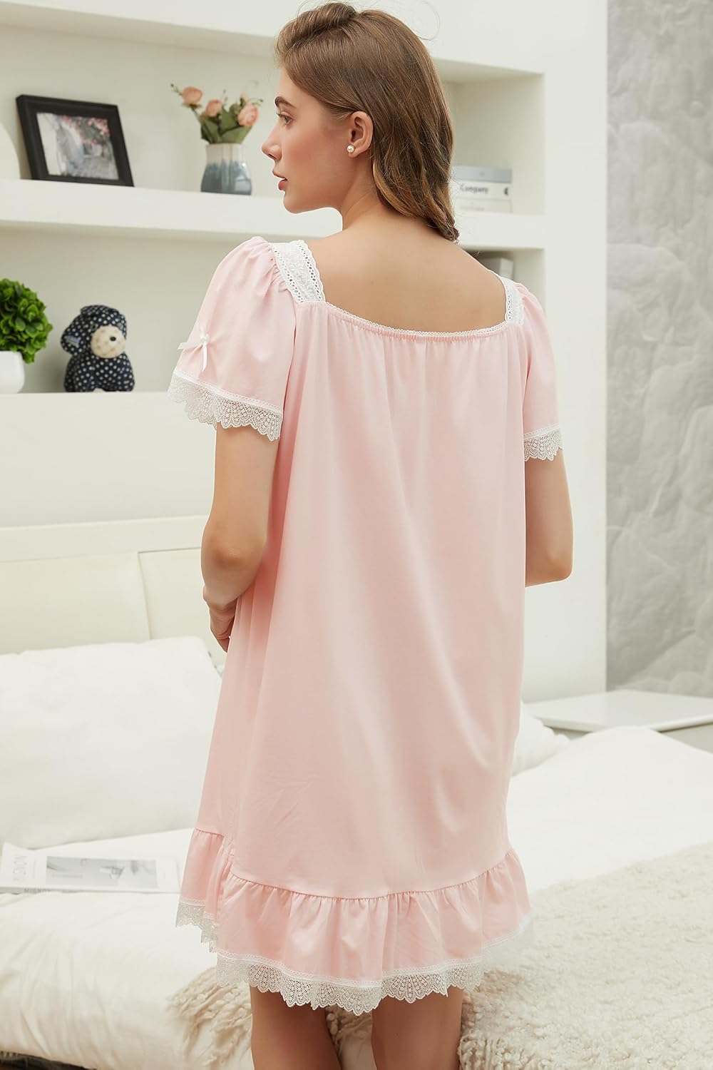 Nanxson Cotton Nightgown for Women Short/Long Sleeve Princess Nightdress Victorian Nightwear Lace Ruffled Nighties with Bow - Image 4