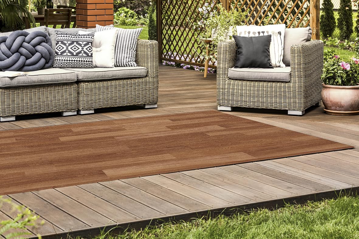 DobleUve Estudio Alfombra Vinílica Madera Parquet Oscuro | Marrón | 100x150 | Alfombra Cocina Lavable Antideslizante | Alfombra Vinilo Salón | Suelo de Vinilo