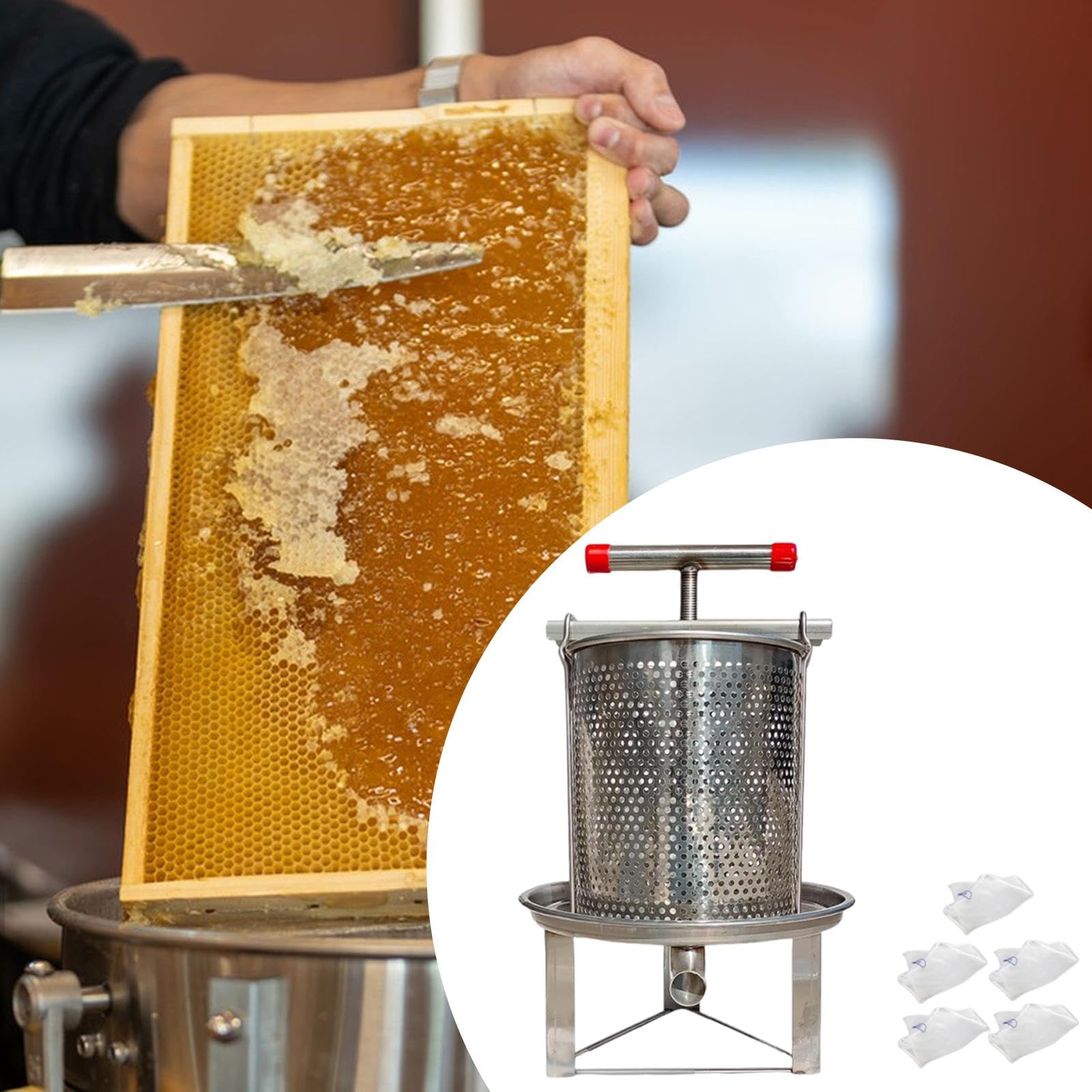 predolo Extractor de Miel y Prensa para Vino, Herramienta Manual para, 5 Mallas de Filtración