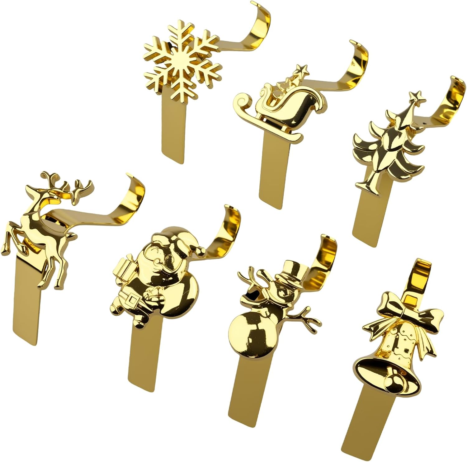 7 Pack Gold Stocking Hooks for Mantle Fireplace, Christmas Stocking Holders with Anti-Slip Pads, Elegant Holiday Hangers for Decorations and Home Mantel Display