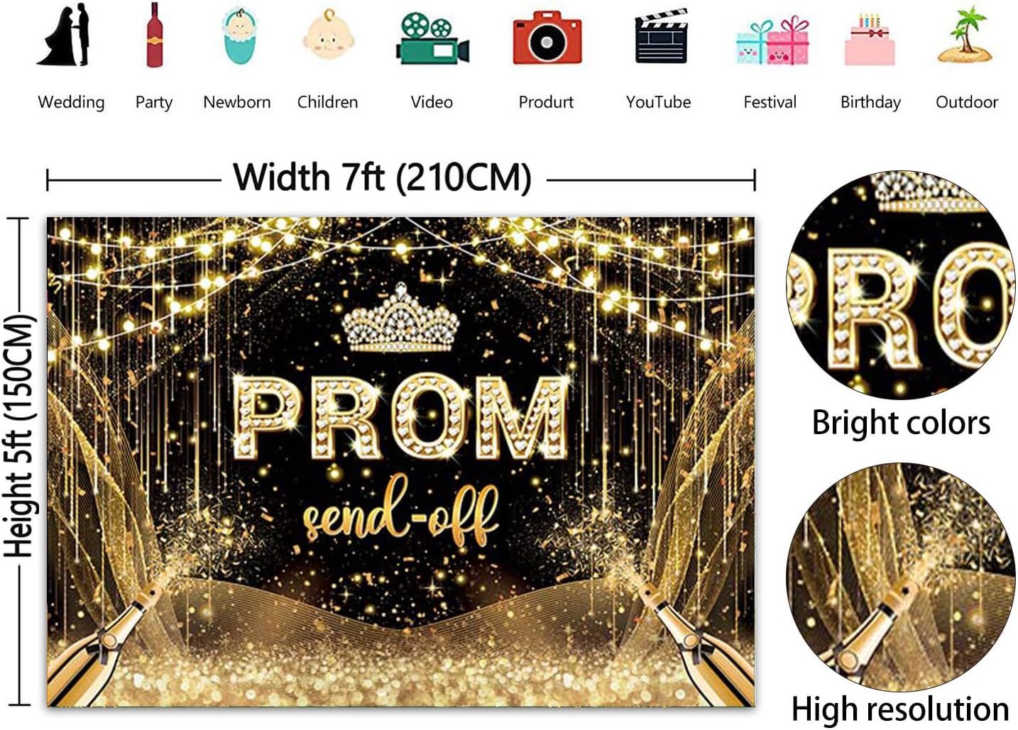 Prom Send Off 2026 Backdrop 7x5FT Black Gold Prom Photography Background Congrats Graduation Prom Night 2026 Party Banner Decorations Photo Props