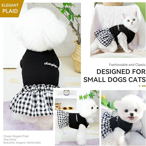 Miniatura 3 de PETCARE Vestido clásico para perro pequeño, vestidos negros a cuadros para perros, suave y lindo vestido de verano para perro, camisa Shih Tzu