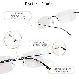 LifeArt Blue Light Blocking Computer Reading Glasses,Men\'s and Women\'s Rimless Frame (Black, +2.00 Magnification)