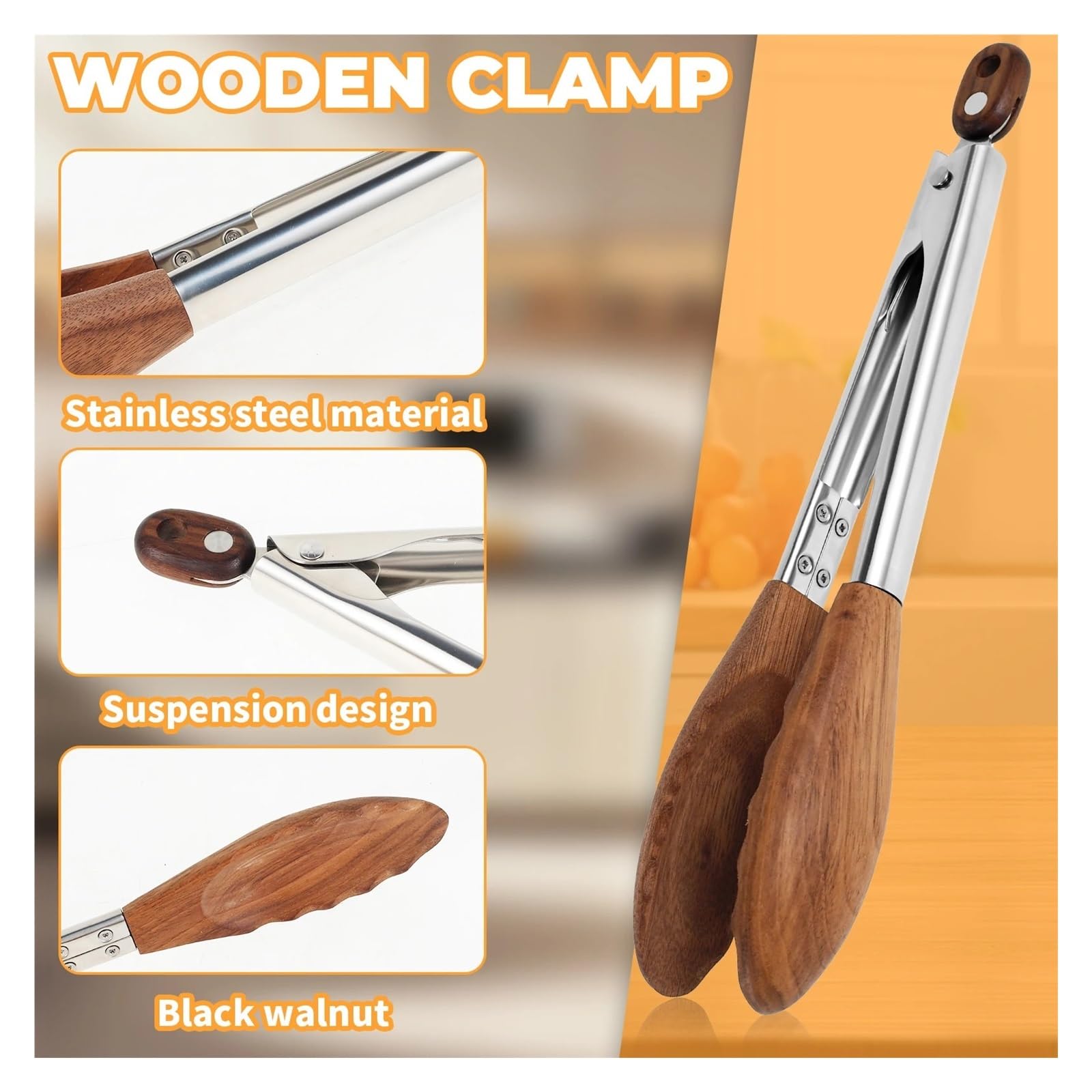 Compatibile con pinze in legno di noce Cucina versatile Manico in in acciaio inossidabile e for insalata punta che bloccano il servizio cibo