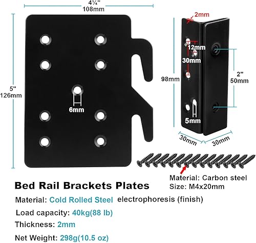 Miniatura 2 de GBGS 4 juegos de soporte de ranura de doble gancho, acero laminado en frío de 5 x 4  pulgadas, grosor de 0.07 pulgadas, para riel de cama, ganchos