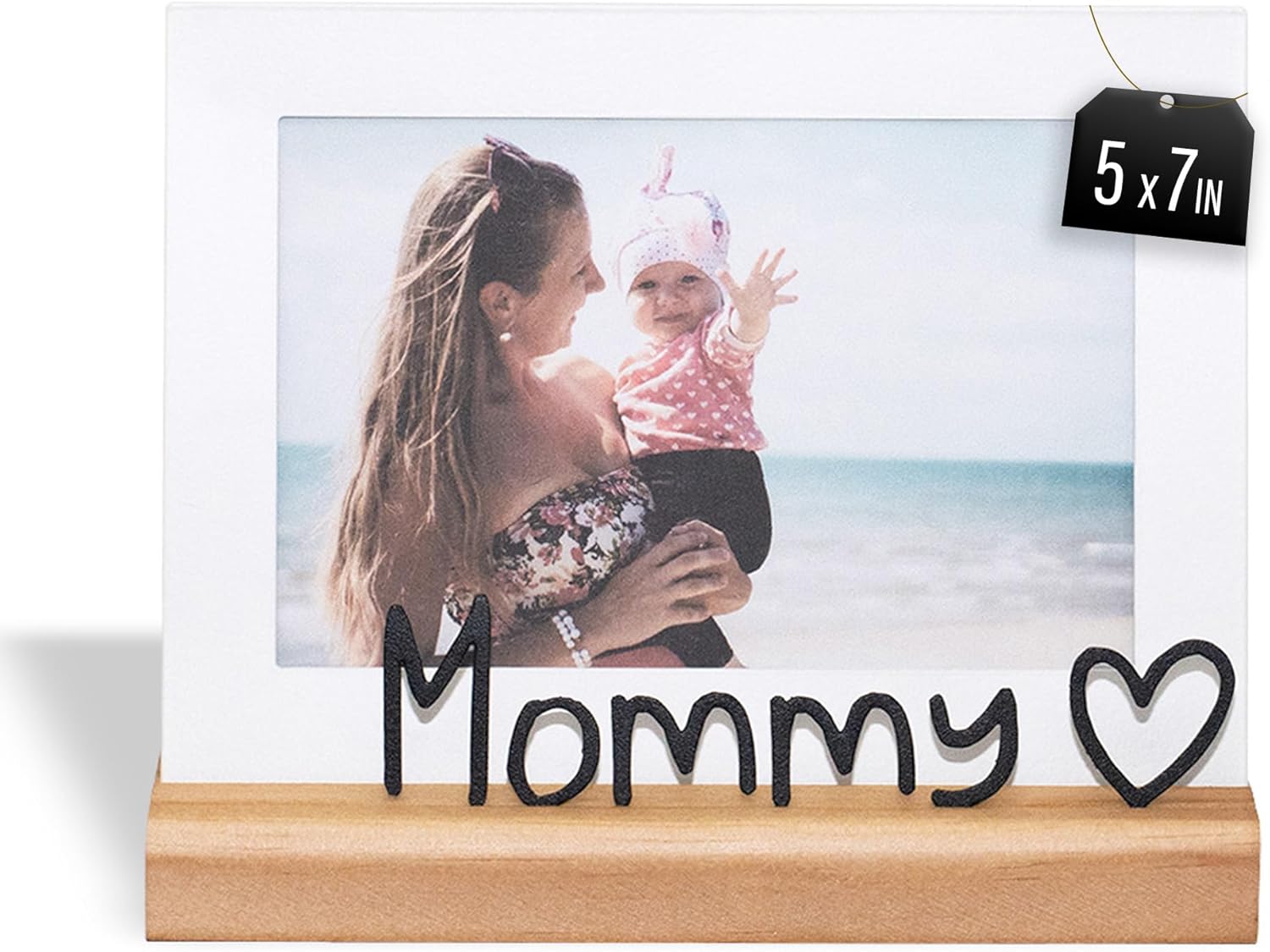 GEGUTON Always Photo Frame, 4"x6", Steel and Wood, Black and White, Horizontal or Vertical Display